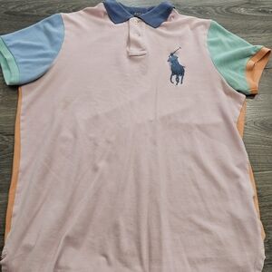 Ralph Lauren Colorblock Polo in Navy, Peach & Pink